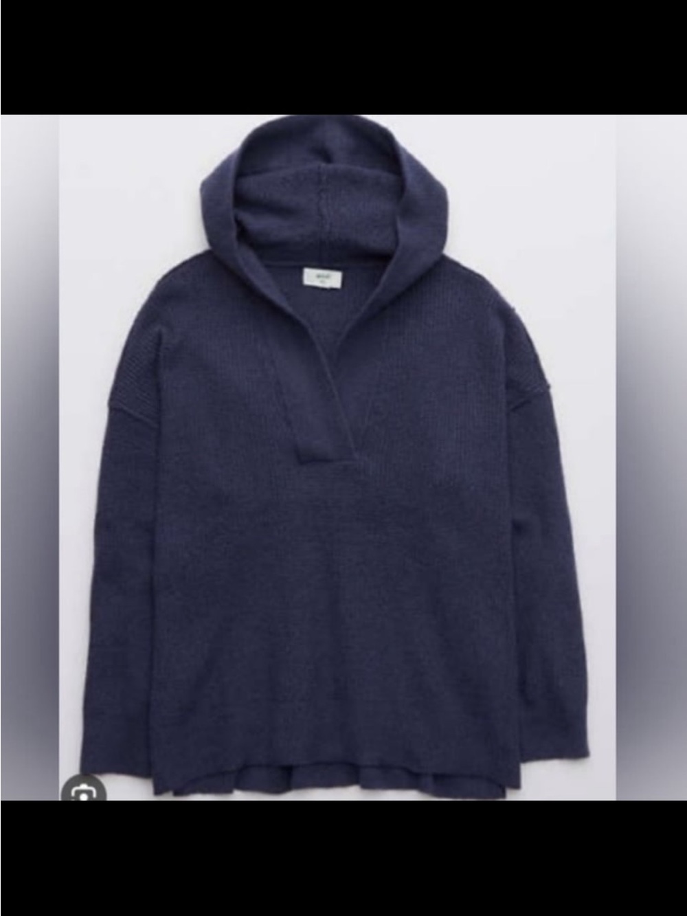 Aerie Cozy Up Hooded Waffle Knit Navy Hooded Knit Pullover